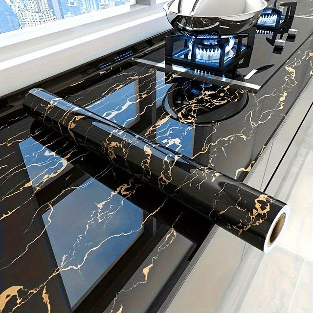 Selbstklebende Marmor Tapete von Chocolate Home in Gold, Ölresistente Küchenfolie für Herd, Schrank und Tischplatten, Breite: 60 cm, Länge: 5 m - Bild 1