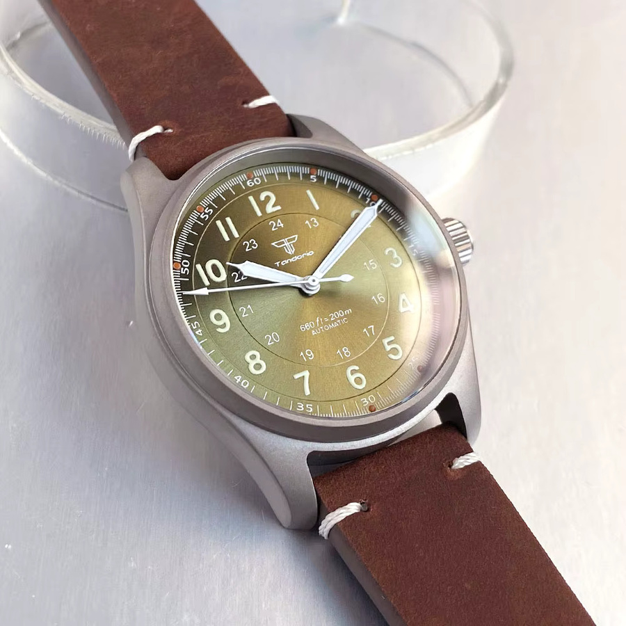 Tandorio Automatikuhr, Titan, 39 mm, Grün, Leder, Herren - Bild 2