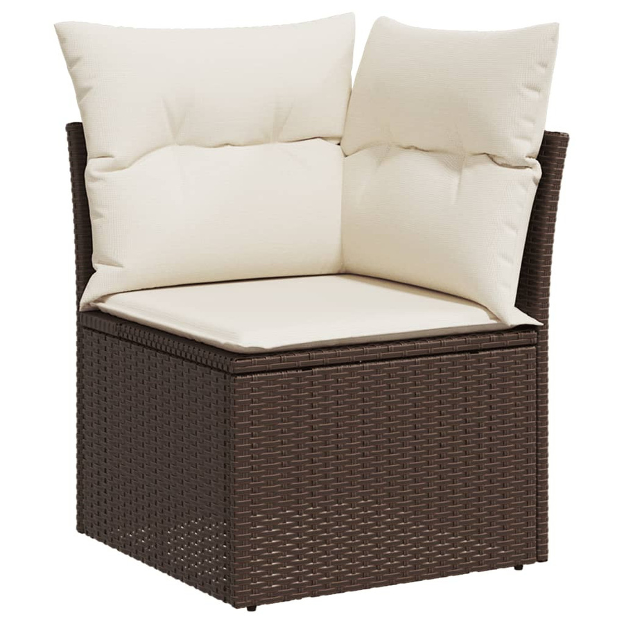 vidaXL 11-tlg. Garten-Sofagarnitur in L-Form aus braunem PE-Rattan mit Kissen und Glastisch - Bild 4