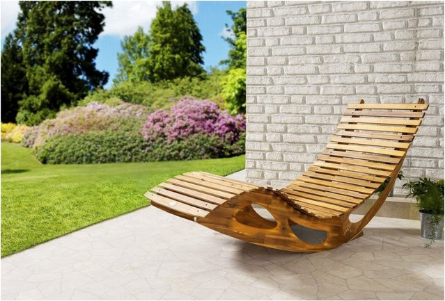 CHILLROI Ergonomische Schwungliege aus Akazienholz in Braun, faltbare Saunaliege - Bild 1