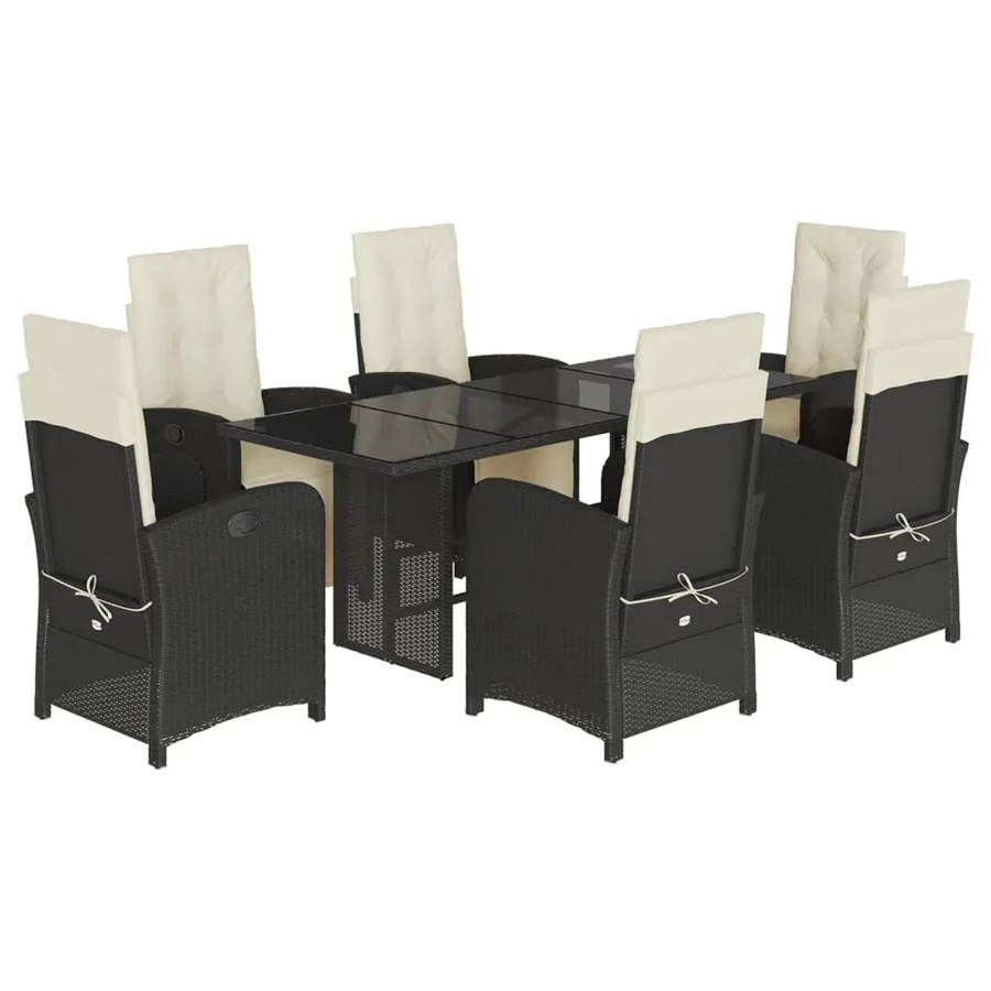 vidaXL 7-teilige Garten-Essgruppe aus Poly-Rattan in Schwarz mit Kissen und Hartglas-Tischplatte - Bild 2