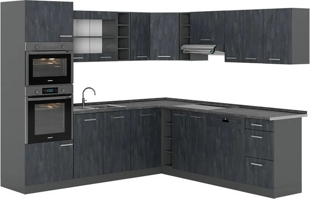 Vicco R-Line Eckküche in L-Form, Schwarz Beton Anthrazit, ohne Arbeitsplatte - Bild 2