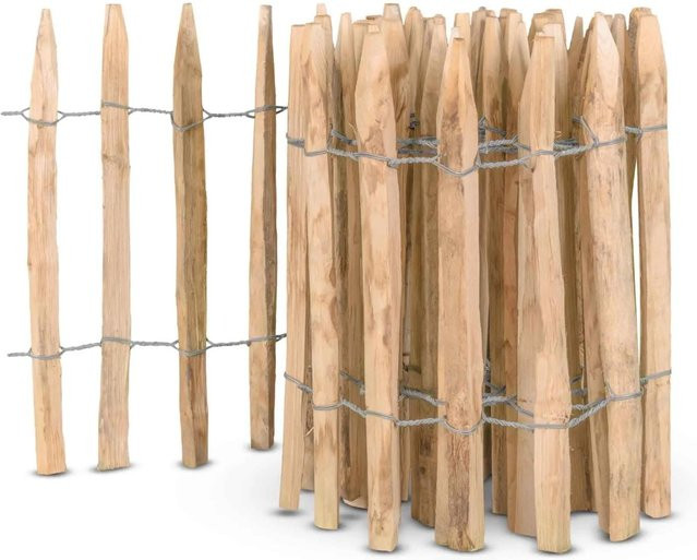 Stiltreu Französischer Premium Staketenzaun Kastanie rund unbehandelt braun B: 500 cm, H: 50 cm, Lattenabstand: 4,5 cm - Bild 1