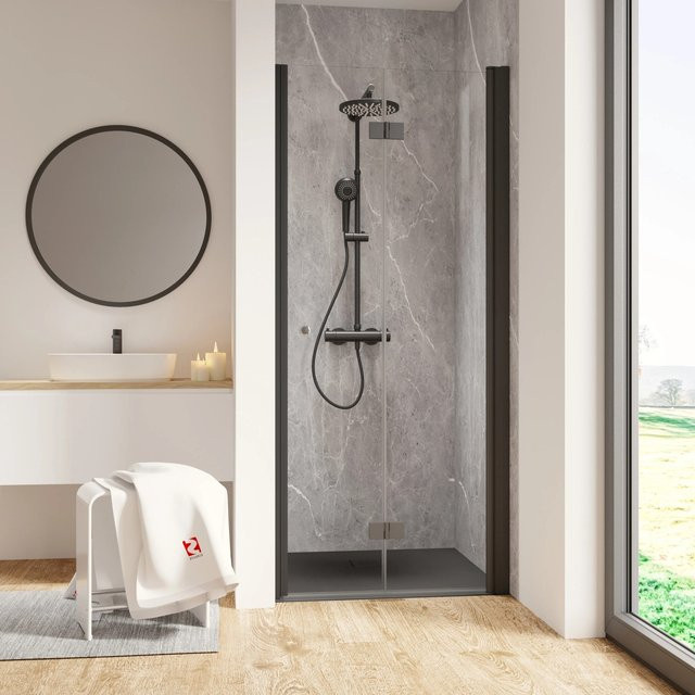 Schulte ExpressPlus Drehfalttür Garant 2.0 in Nische, Mattschwarz, Glas klar, B: 90 cm, H: 200 cm - Bild 1