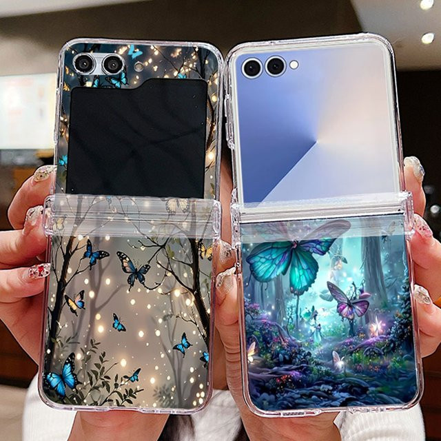 Samsung Galaxy Z Flip 7 Handyhülle mit Wald-Schmetterlings-Muster in Transparent - Bild 1