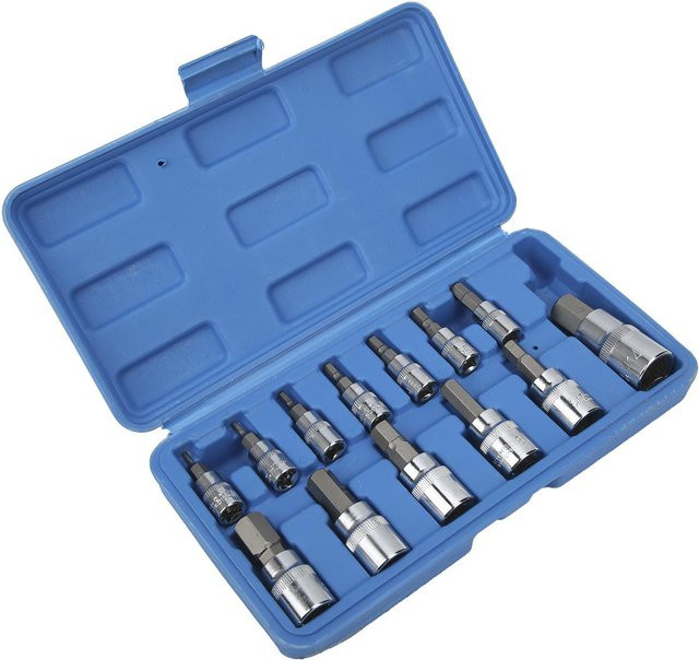 Igeteck Steckschlüsselsatz mit Vierkantschlüssel und Sechskant-Bits aus Chrom-Vanadium in Grau und Blau inklusive Werkzeugkasten - Bild 1