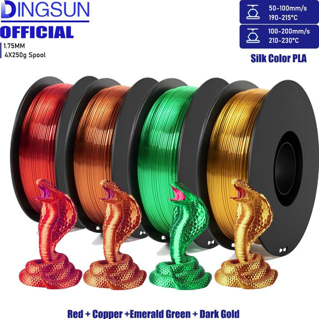 DINGSUN 3D Seiden-PLA-Filament Gold, 1,75 mm, glänzendes FDM-Verbrauchsmaterial mit einer Maßgenauigkeit von +/- 0,02 mm - Bild 1