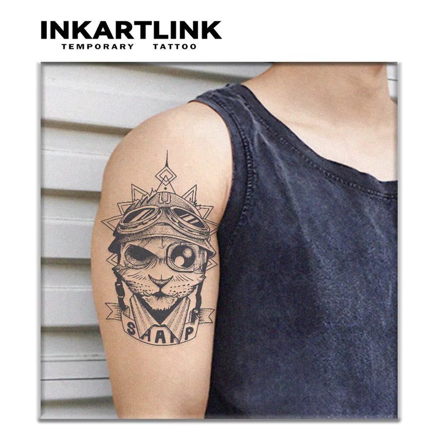 INKARTLINK Pilot Cat Tattoo, temporäres Tattoo, wasserdicht - Bild 2