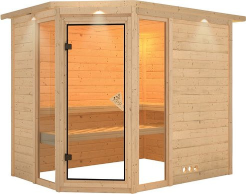 Karibu Sauna Kohila 3 für 4 Personen aus Fichte in Beige ohne Ofen B: 264 cm, T: 198 cm, H: 212 cm - Bild 1