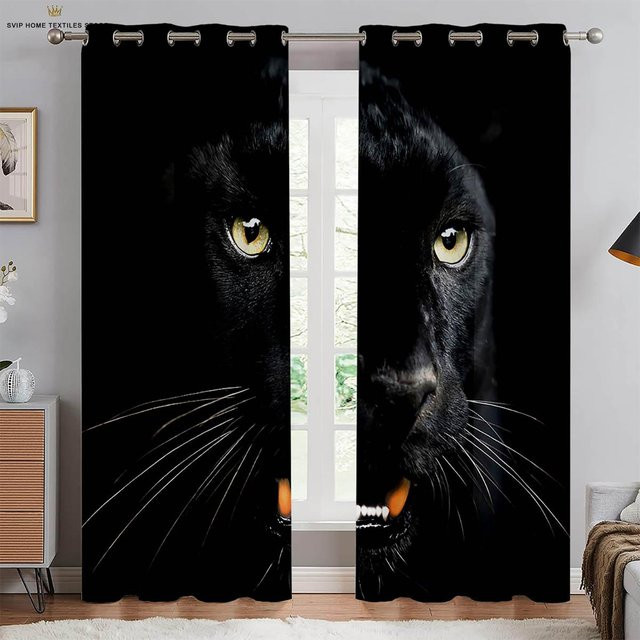 Yiran Furniture Verdunkelungsvorhang mit 3D-Tierprint Tiger und Löwe, schwarz, Breite: 100 cm, Höhe: 130 cm - Bild 1