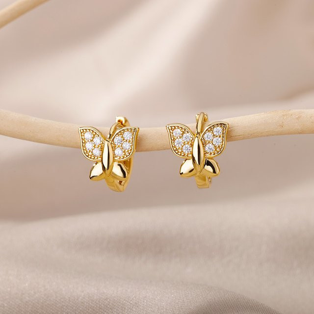 HPTOTMG Creolen, Schmetterling, Edelstahl, Gold, Zirkonia, Damen - Bild 1