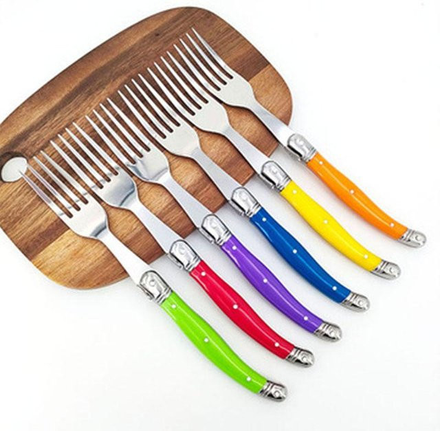 Jaswehome 6-teiliges Steakgabel-Set aus Edelstahl im Laguiole-Stil, Farbe: Silber/Mehrfarbig - Bild 1
