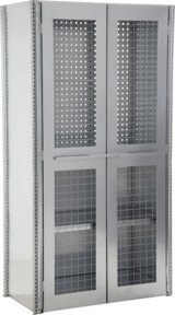 Regalwerk BERT Werkstatt-Regalschrank aus Stahl mit Gitterflügeltüren in Silber, H x B x T: 200 x 100,5 x 50 cm - Bild 1