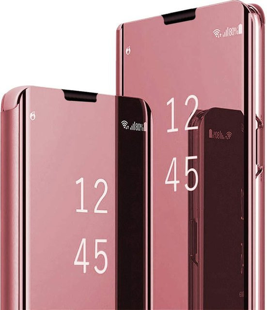 Smart Protect Leder Flip Ständer Handyhülle mit Spiegel für Samsung Galaxy S25 S26 Ultra S24 Plus S23 Plus S21 S20 FE in Pink und Transparent - Bild 1