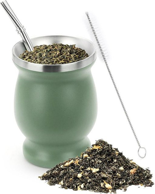 Trend Aura Yerba Mate Set aus doppelwandigem 304 Edelstahl in Grau mit Bombilla und Reinigungsbürste, 230 ml - Bild 1