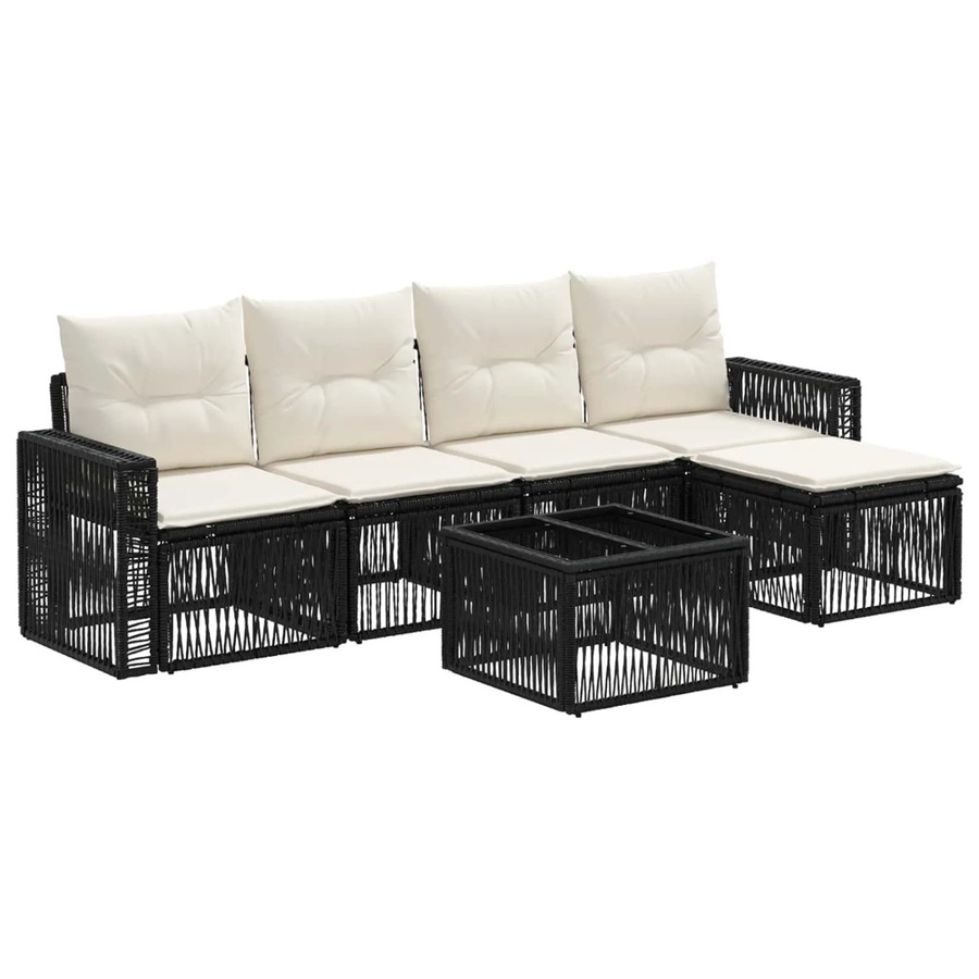 vidaXL Gartensofa-Set 6-teilig in Schwarz und Cremeweiß aus Poly-Rattan mit L-Form, Polsterung und Couchtisch für Garten und Terrasse - Bild 2
