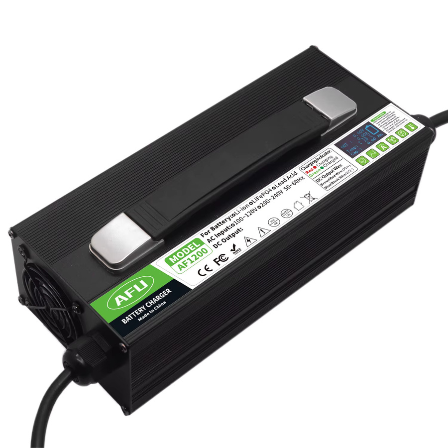 AFU Lithium-Ionen-Akku-Ladegerät mit LCD-Display und Wärmeableitung, 100,8 V 10 A, USB-Anschlüsse, Schwarz - Bild 4