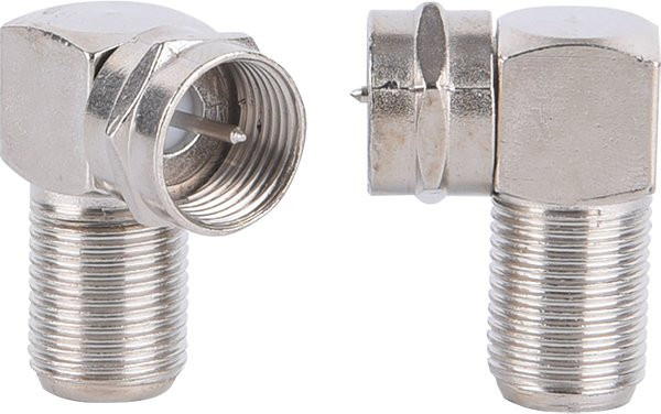 2er-Set F-Typ Koaxialkabel Adapter Set aus männlich zu weiblich mit 90 Grad rechtwinkligem Anschluss in Silber - Bild 1