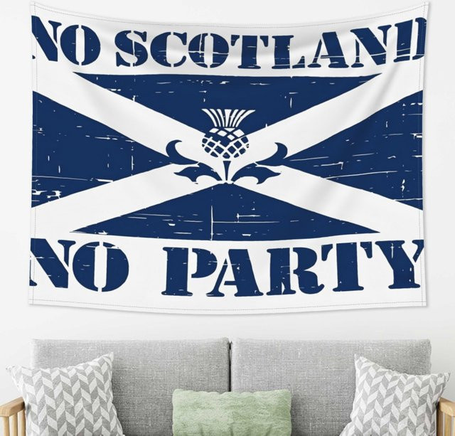 VIKAMA Wandteppich No Scotland No Party mit schottischem St. Andrew's-Kreuz und Distelmotiv in Blau, B/H: 40 x 60 cm - Bild 1