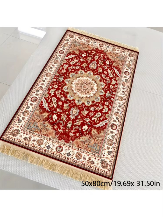 VIKAMA Vintage Persischer Gebetsteppich in Rot, rutschfest und fleckresistent, orientalisches Design für Wohnzimmer oder die Hausanbetung - Bild 2