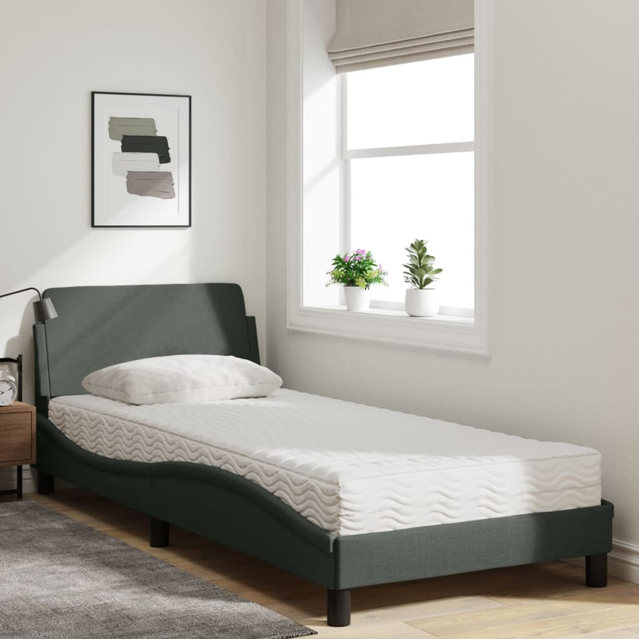 vidaXL Bett mit Matratze in Grau aus Stoff und Schaumstoff, B/T/H: 90 x 200 x 17 cm - Bild 2