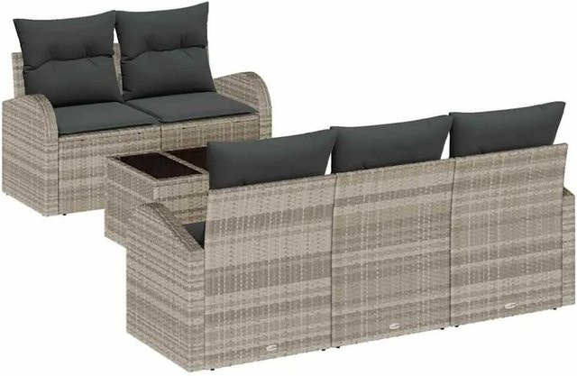 vidaXL Garten-Sofa-Set 6-teilig mit Kissen und Couchtisch in Grau, L-Form mit UV-beständigem Polster und Metallgestell - Bild 1