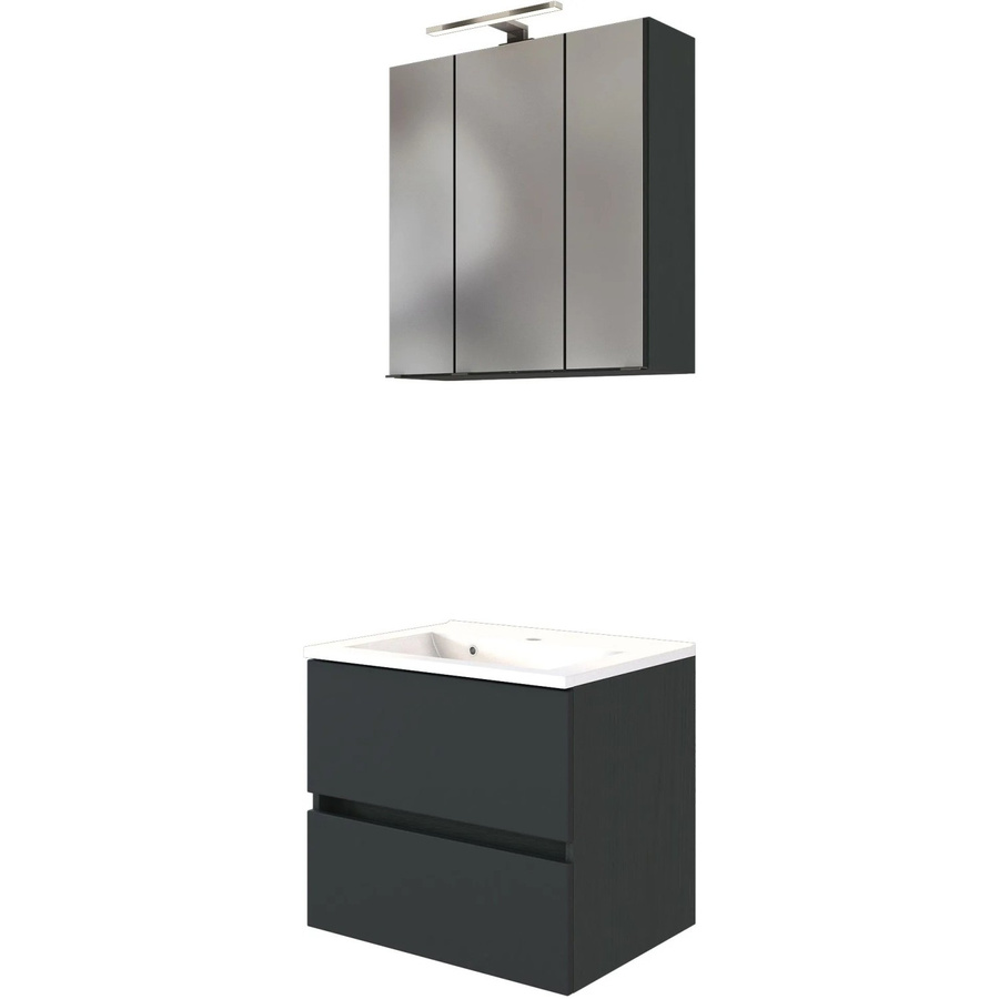 Held Möbel Waschtisch-Set Verona 2-tlg. mit Mineralgussbecken und Spiegelschrank, matt Graphitgrau, Breite: 60 cm - Bild 2
