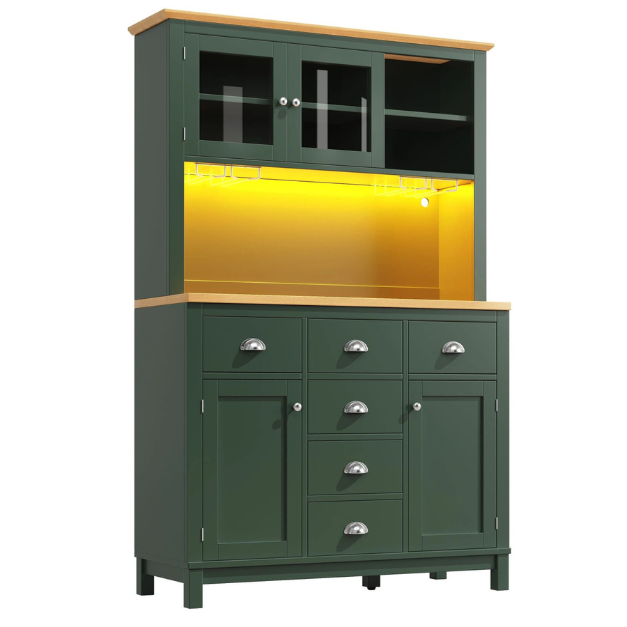 Merax Buffetschrank Modern mit LED-Beleuchtung und Getränkehalter, Grün/Weiß, B/T/H: 104 x 40 x 180 cm - Bild 2