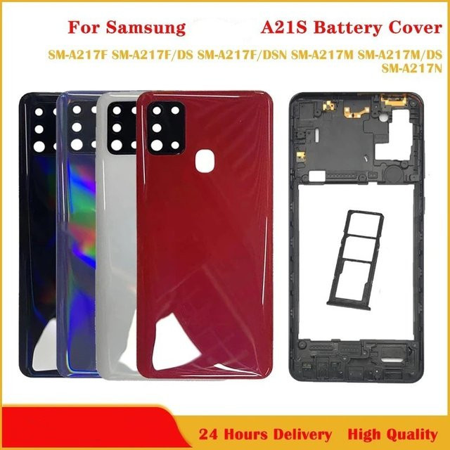 Samsung Galaxy A21s A217 A217F Ersatzgehäuse in Blau mit Mittelrahmen, Batterieabdeckung und Kamera-Glas - Bild 1