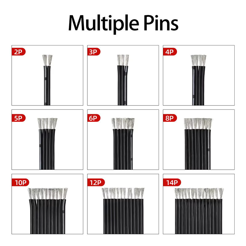Silikon-Mehrkern-Parallelkabel in Schwarz, hochtemperaturbeständiges Kupferkabel mit verschiedenen AWG-Stärken und Polzahlen (2P bis 14P) - Bild 6