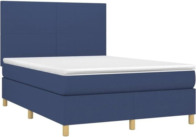 vidaXL Boxspringbett mit Matratze in Blau und Weiß, Hybridbett mit LED-Unterbettbeleuchtung und USB-Ladeport, B/T: 140 x 200 cm - Bild 1