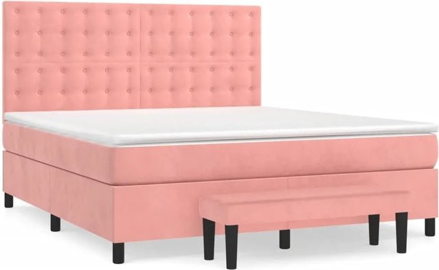 vidaXL Boxspringbett mit Matratze in Rosa, Hybridbett mit Taschenfederkern aus Samt, B/T: 160 x 200 cm - Bild 1