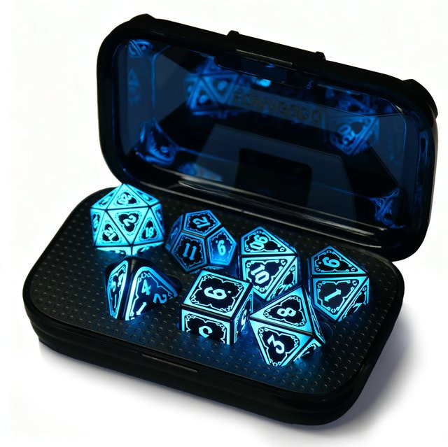 ZHOORQI DND-Würfelset, blau, 7-teiliges Set, LED, wiederaufladbar - Bild 1