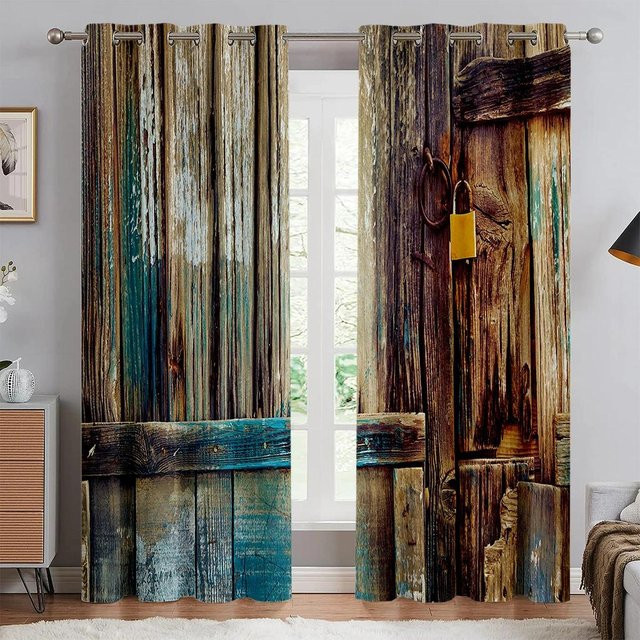 Dekorative Fenstervorhänge im Retro-Holztür-Design von Yiran Furniture mit 3D-Druck, Farbe Braun, B/H: 100 x 130 cm - Bild 1