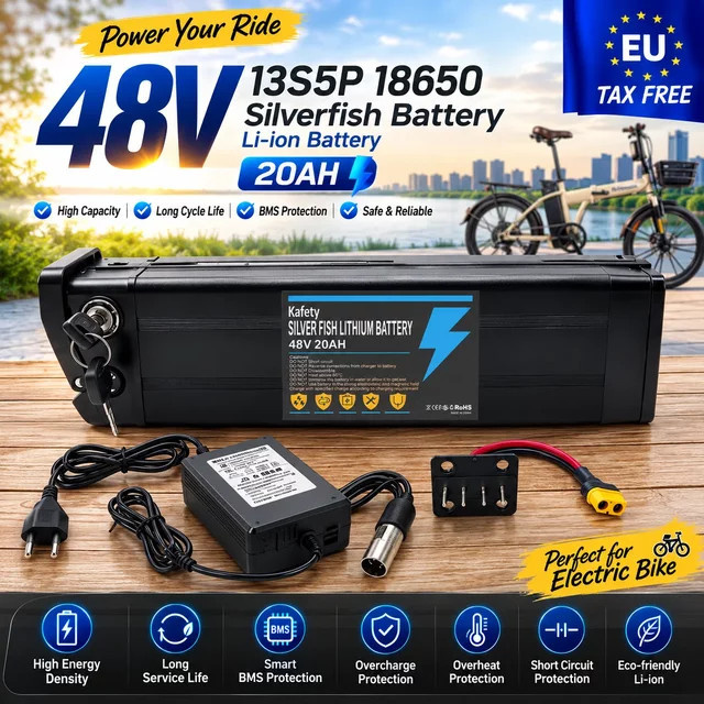 Silverfish Lithium-Ionen E-Bike Akku 48V 20Ah in Schwarz mit integriertem BMS für 750W und 1000W Elektromotoren - Bild 1