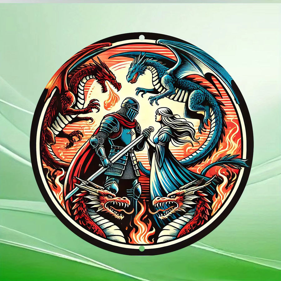 HELLOYOUNG Retro-Drachen Wandschild aus Metall, rundes Kunstdekor in Multicolour, Durchmesser: 19,81 cm - Bild 5