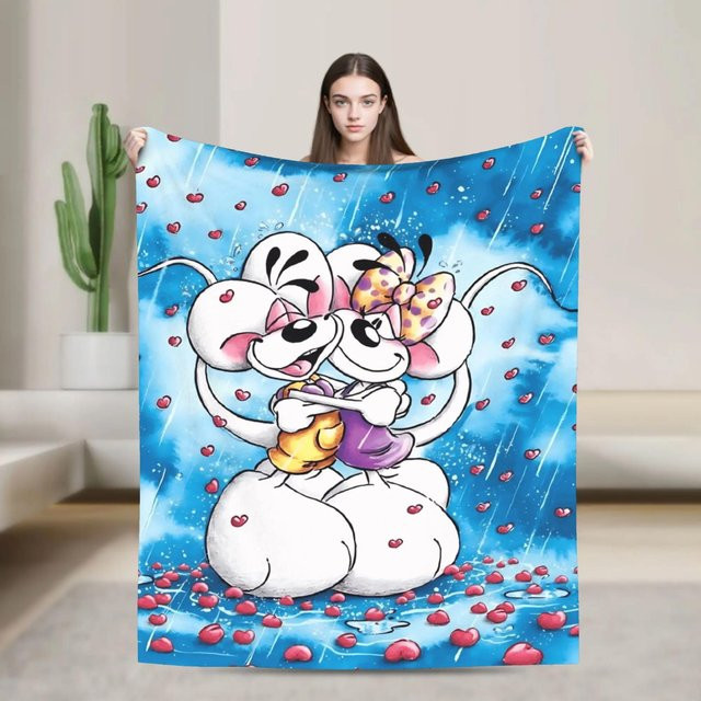 Diddl Cartoon Überwurfdecke Rot, weiche Fleece Tagesdecke für Sofa und Bett, B/T: 130 x 150 cm - Bild 1