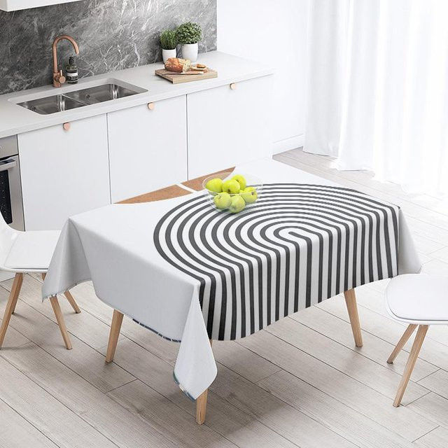 JINGYUE Pet Tischdecke mit abstraktem geometrischem Design, wasserabweisend und fleckenabweisend, weiß, B: 100 cm, T: 145 cm - Bild 1