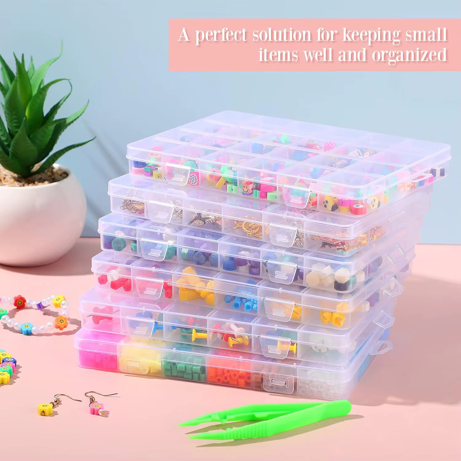 Beadia Multifunktionale Kunststoff-Organizer-Box mit Gittern, transparente Bastelaufbewahrung für Perlen und DIY-Schmuck - Bild 2