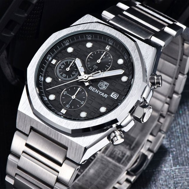 BENYAR Chronograph, Quarz, Edelstahl, 40 mm, Herren, Blau, Silber - Bild 1