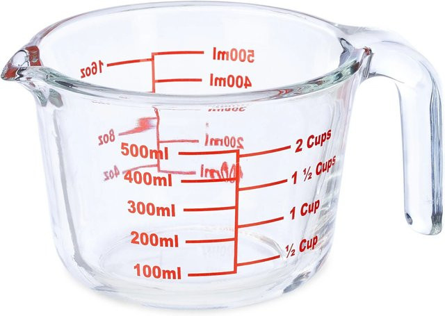 Relaxdays Messbecher aus Borosilikatglas in Transparent und Rot, hitzebeständig, 500 ml, Höhe: 17,5 cm, Breite: 9 cm - Bild 1