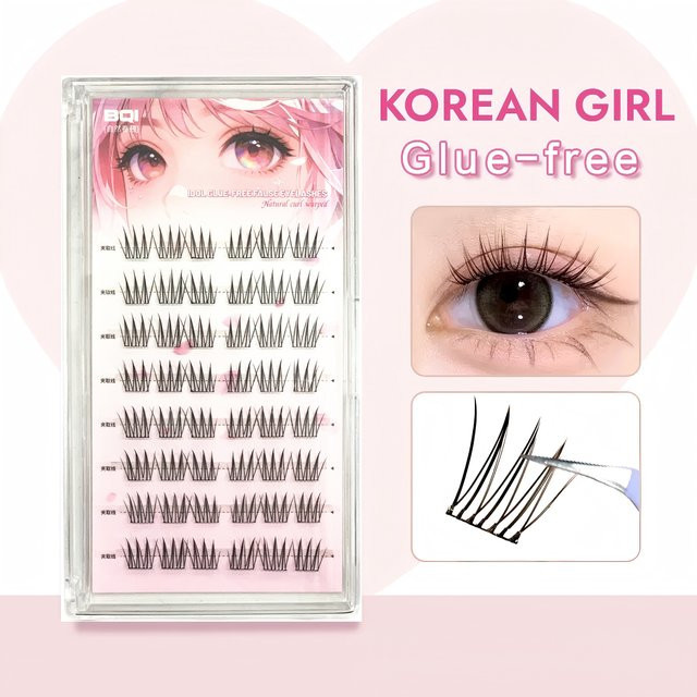 BQI Künstliche Wimpern, Fischschwanz-Prinzessin, 48 Cluster, transparent - Bild 1