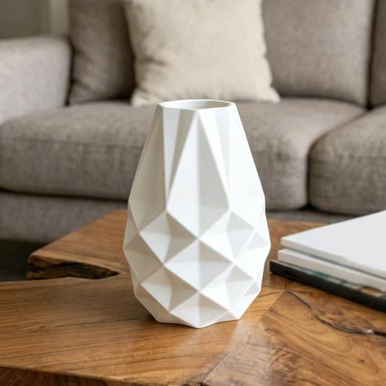 Hercules Boho-Blumenvase in Weiß mit geometrischer Form aus Kunststoff für dein Zuhause - Bild 2