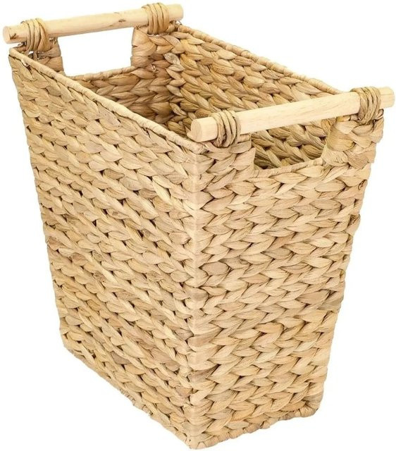 HMF Papierkorb Büro Aufbewahrungskorb aus handgeflochtener Wasserhyazinthe mit Holzgriffen, Beige, B/T/H: 36 x 19 x 33 cm - Bild 1