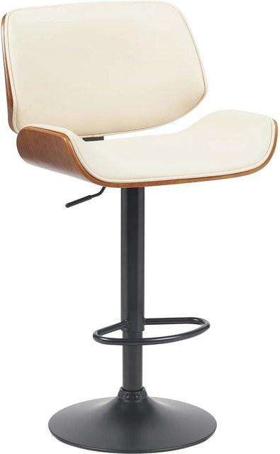 DELUKE Barhocker LOTUN Barstuhl aus Metall und Kunstleder in Walnuss/Creme, höhenverstellbar, drehbar mit Lehne im Retro-Look, B/T/H: 55 x 51 x 93 cm - Bild 1
