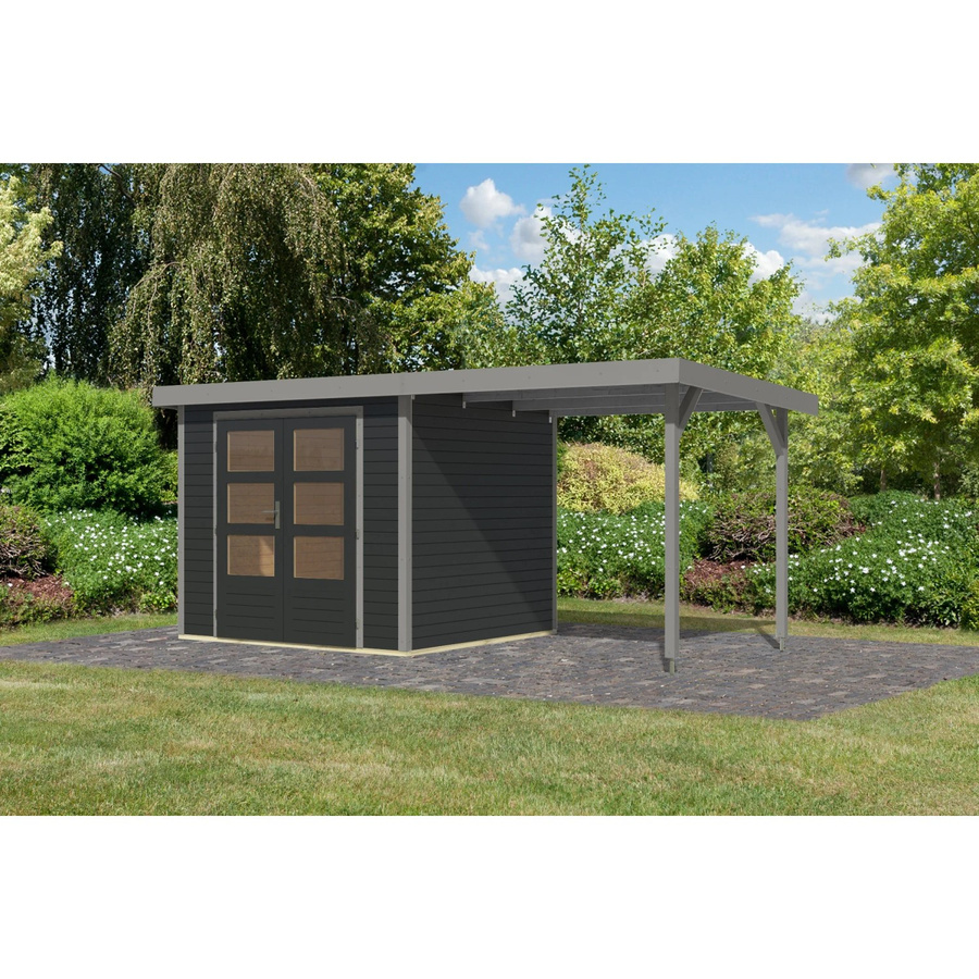 Karibu Gartenhaus Ernesto 3 mit Anbaudach in Anthrazit/Grau, B/T/H: 209 x 238 x 213 cm - Bild 2