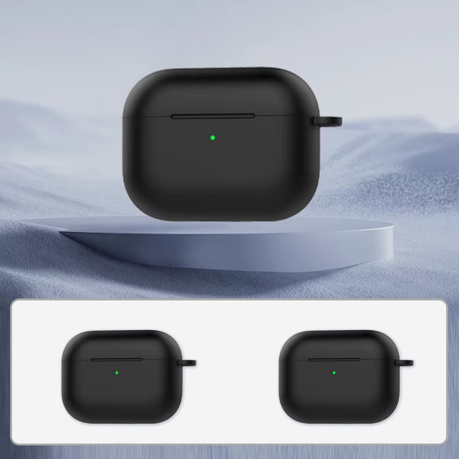 Apple AirPods Pro 3 Schutzhülle aus weichem Silikon mit Schlüsselanhänger und Reinigungsset in Schwarz oder Transparent - Bild 4