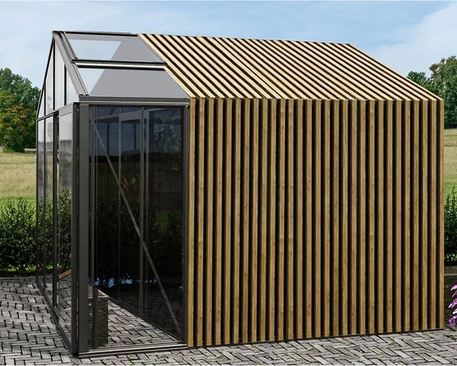 Bloomcabin Gewächshaus Klassik Accoya-Fusion GHCLSAF10 mit integriertem Stauraum, Sicherheitsglas und Belüftungssystem, Schwarz/Braun - Bild 1