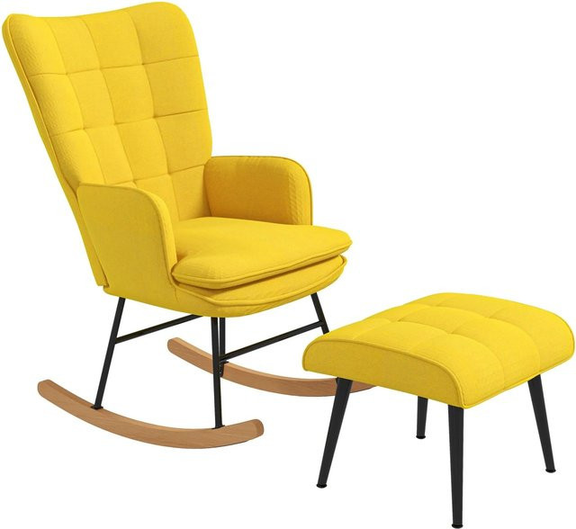 HOMCOM Schaukelstuhl mit Hocker in Leinenoptik, Farbe Gelb, B/T/H: 64 x 89 x 90 cm - Bild 1