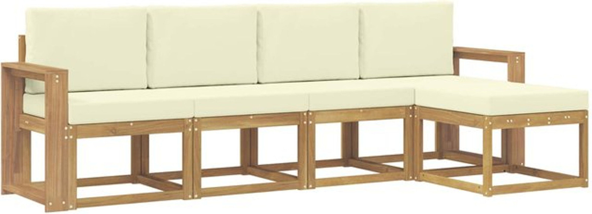 vidaXL Outdoor-Sofagarnitur aus Akazie mit 5-teiligem Set und Kissen in Weiß und Beige - Bild 1